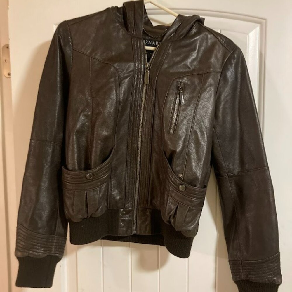 Bernardo vintage leather jacket with hood (S)